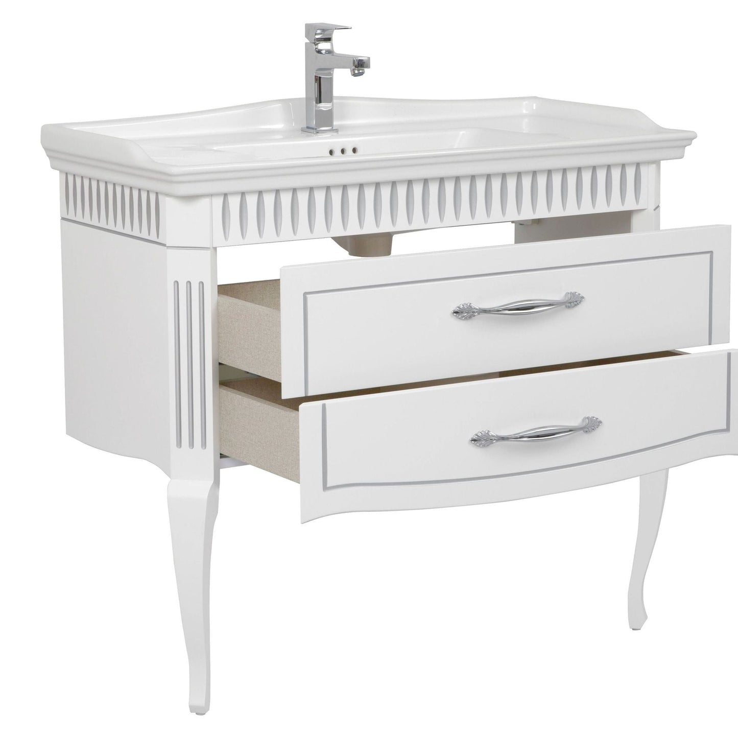 Mobilier de baie pe pardoseală Royal, Alb+argintiu