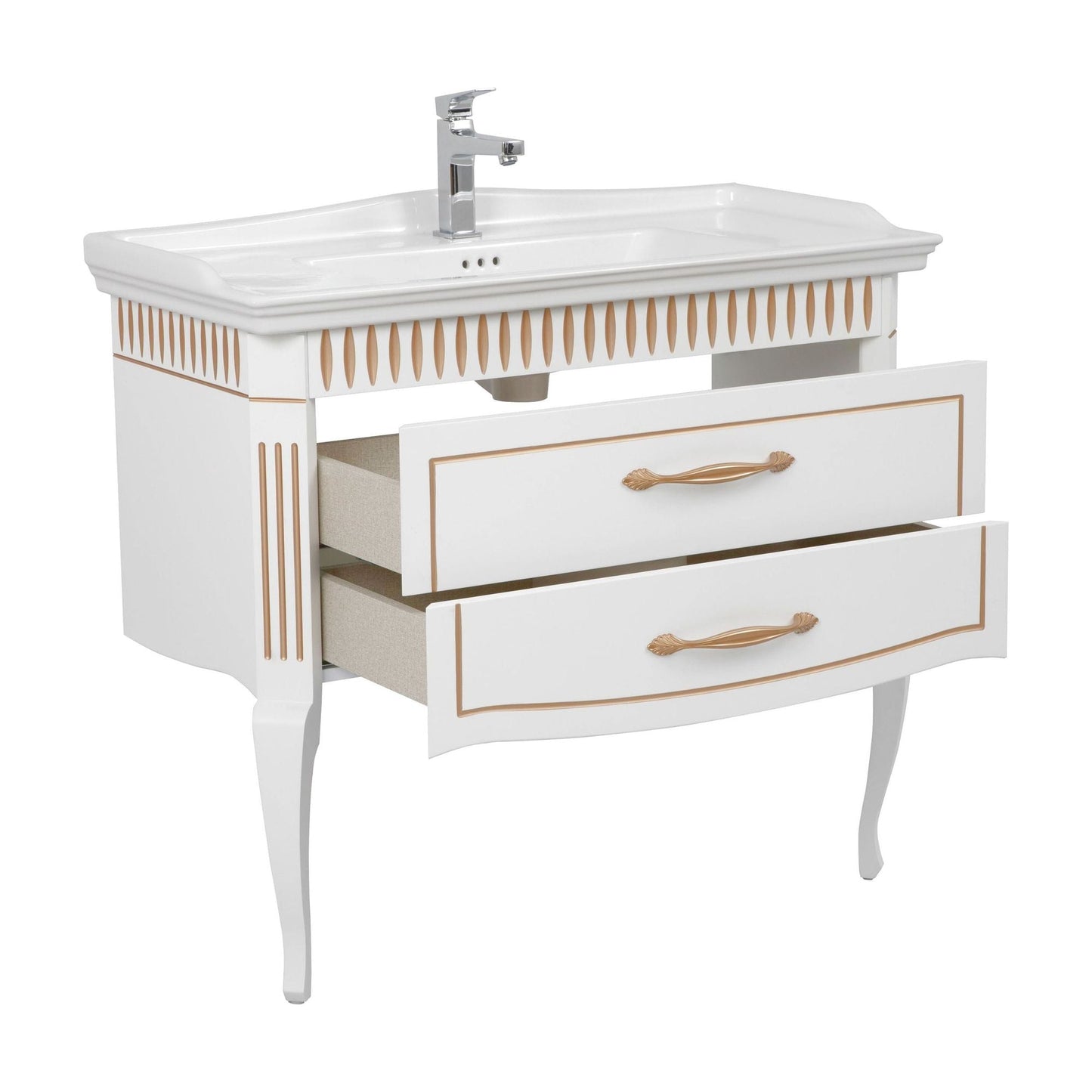 Mobilier de baie pe pardoseală Royal, Alb+auriu