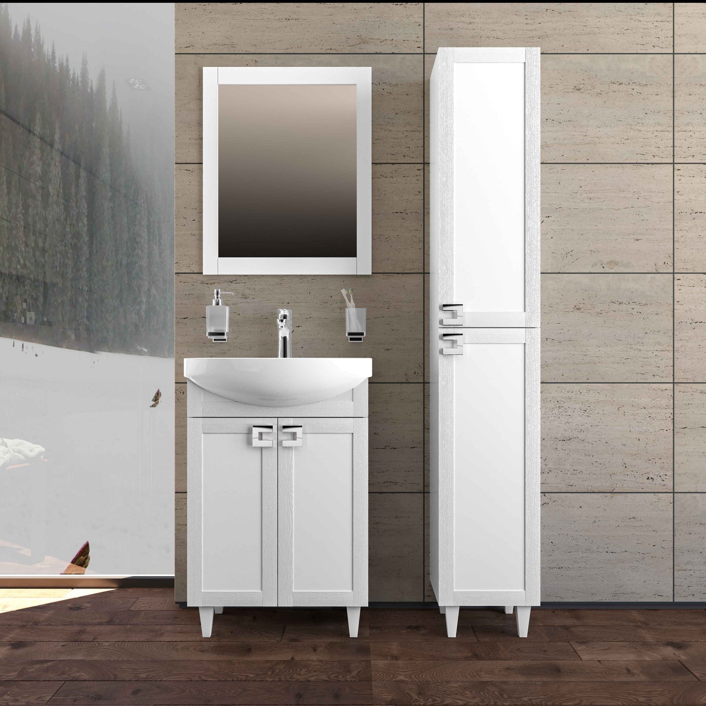 Mobilier de baie pe pardoseală Woodmix, Alb