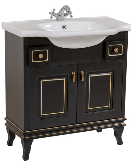 Mobilier de baie pe pardoseală Beatrice negru+auriu