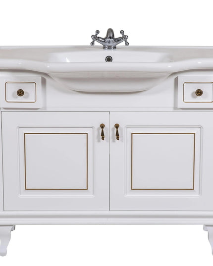 Mobilier de baie pe pardoseală Beatrice alb+auriu