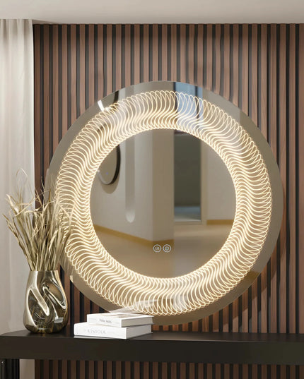 Oglindă LED H-2068 rotundă – 3 nuanțe de lumină, anti-aburire, design modern