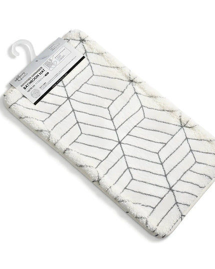 Covoras baie, SANITARY, imitatie casmir, 40x60 cm, alb cu model geometric, Dreptunghiular