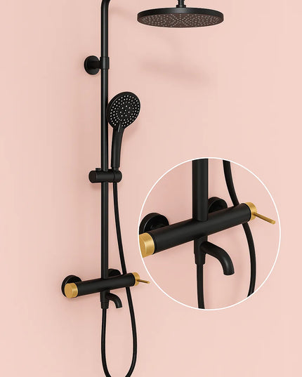 Set duș Royal Black & Gold – design modern cu cioc de cadă și comenzi texturate