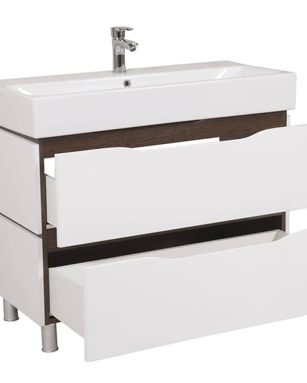 Mobilier de baie pe pardoseală Venice, Alb+Wenge (Pinto)