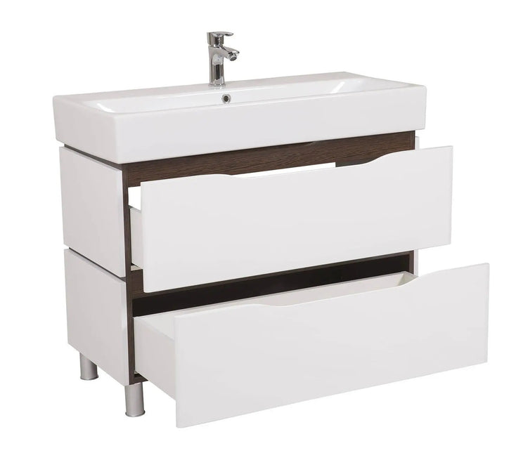 Mobilier de baie pe pardoseală Venice, Alb+Wenge (Pinto)