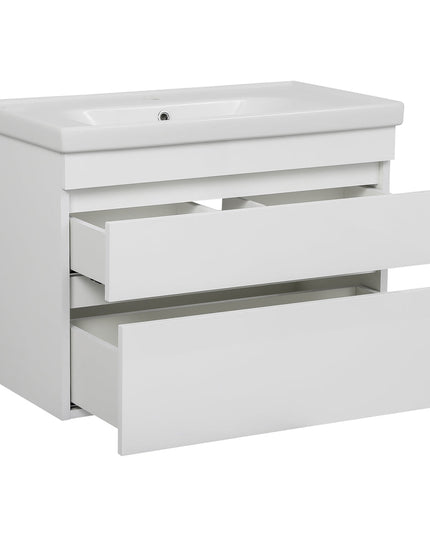 Mobilier de baie suspendat Vintage, Alb lucios