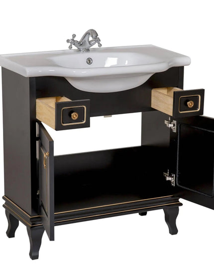 Mobilier de baie pe pardoseală Beatrice negru+auriu
