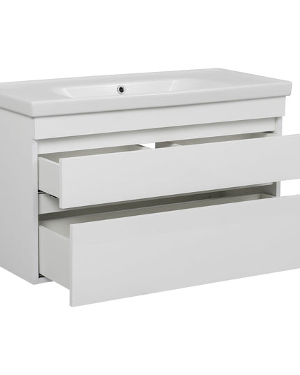 Mobilier de baie suspendat Vintage, Alb lucios