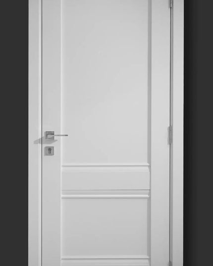 Ușă interior Valencia White Silk Mat – complet echipată, cu toc reglabil și decor vertical alb mat