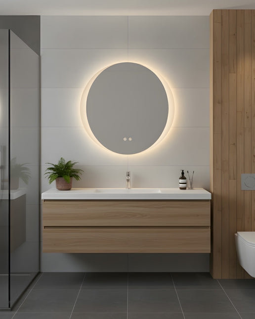 Oglindă baie LED H-2027 rotundă cu 3 nuanțe de lumină și funcție anti-aburire