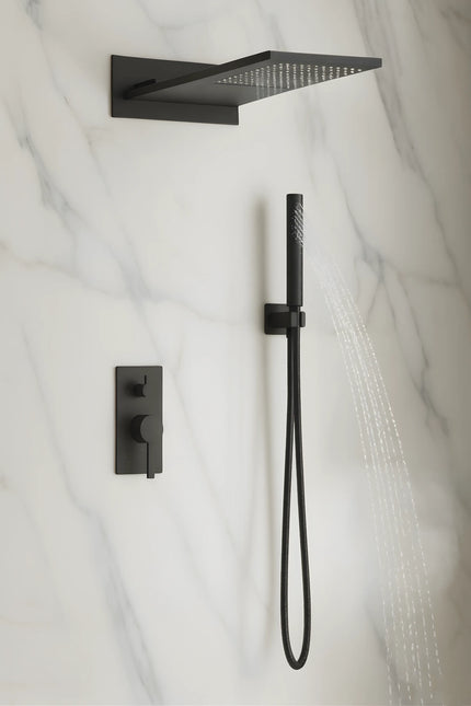 Set duș încastrat 2 funcții – finisaj negru mat, design modern din alamă solidă