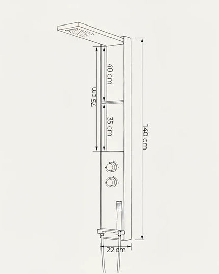 Panel de Duș Gun Metal – Design Minimalist cu Duș Fix, Rafturi Integrate și Duș de Mână