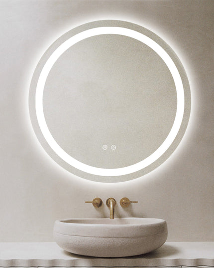 Oglindă baie LED H105 rotundă cu 3 lumini, anti-aburire și touch control