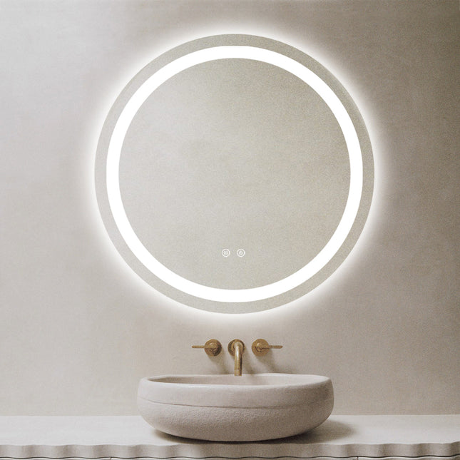 Oglindă baie LED H105 rotundă cu 3 lumini, anti-aburire și touch control