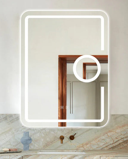 Oglindă baie LED 60x80 cm dreptunghiulară cu lupă cosmetică, 3 nuanțe de lumină, dezaburire și touch control J-1041