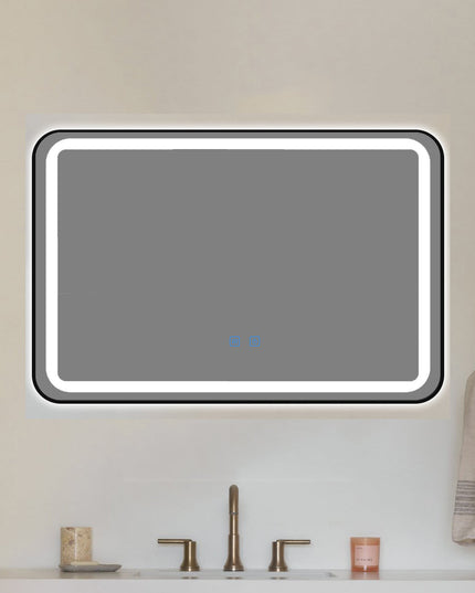 Oglindă baie LED H11 cu ramă neagră, 3 lumini, anti-aburire și touch control