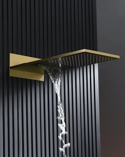 Set duș încastrat 2 funcții – finisaj auriu periat, design modern din alamă solidă