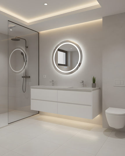 Oglindă baie LED rotundă H-2011 cu 3 nuanțe de lumină, funcție anti-aburire și touch control