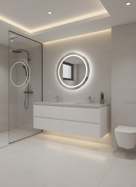 Oglindă baie LED rotundă H-2011 cu 3 nuanțe de lumină, funcție anti-aburire și touch control