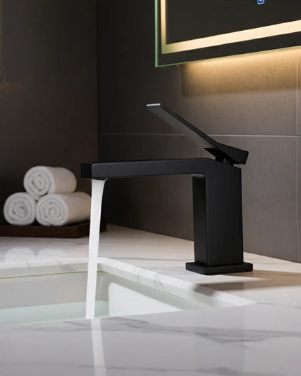 Baterie lavoar geometrica inox premium, finisaj negru mat