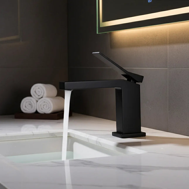 Baterie lavoar geometrica inox premium, finisaj negru mat