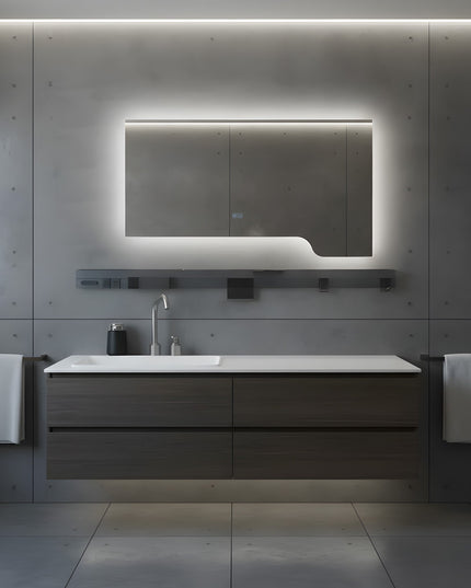 Oglindă baie LED H-3050 cu raft multifuncțional, 3 nuanțe de lumină, anti-aburire și comutator tactil