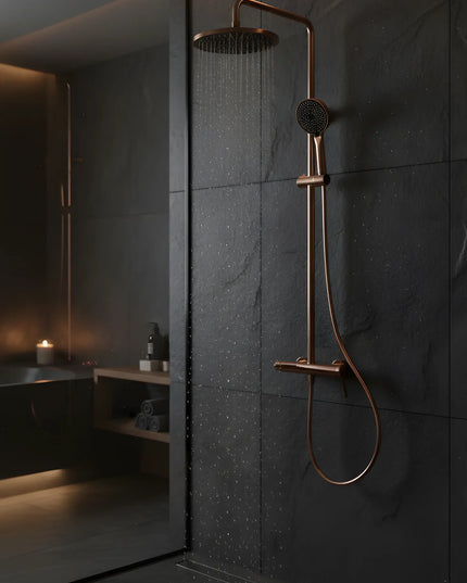 Set duș din alamă cu cioc de cadă integrat – Design premium rose gold