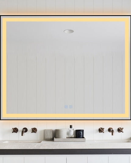 Oglindă baie LED H-142 ramă negru mat, anti-aburire și touch