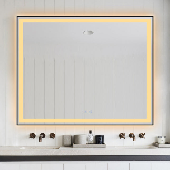 Oglindă baie LED H-142 ramă negru mat, anti-aburire și touch