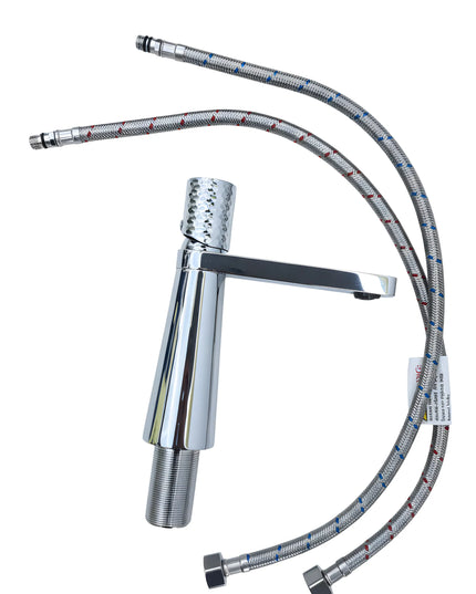 Baterie lavoar crom lucios cu textură ciocănită – design contemporan din alamă solidă