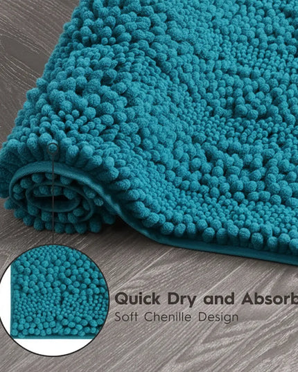Covoraș baie din Chenille moale, strat antiderapant, 45×70 cm, Turcoaz intens