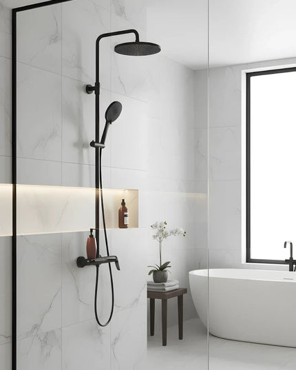 Set duș din alamă cu cioc de cadă integrat – Design premium negru mat