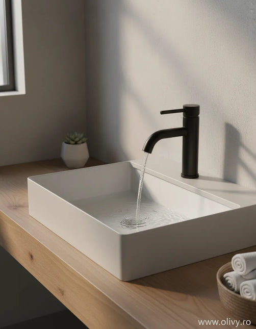 Baterie lavoar modernă – inox premium, cartuș ceramic, finisaj negru mat