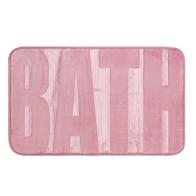 Covoraș baie cu inscripție BATH, antiderapant TRP, 45×75 cm, Roz