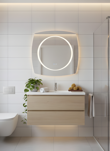 Oglindă Baie LED H-3075 cu 3 Nuante de Lumină, Dezaburire și Comutator Tactil – Design Modern