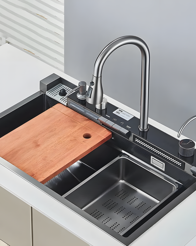 Chiuvetă multifuncțională cu accesorii, HMDF 7546 cu baterie digitală, Gri antracit