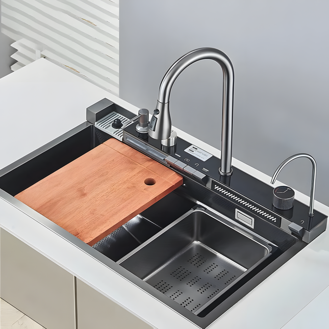 Chiuvetă multifuncțională cu accesorii, HMDF 7546 cu baterie digitală, Gri antracit