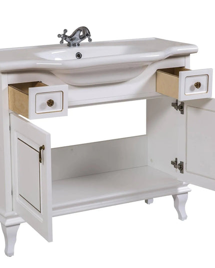 Mobilier de baie pe pardoseală Beatrice alb+auriu