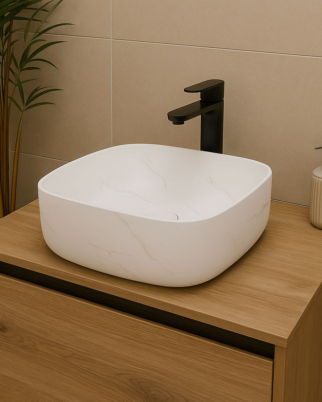 Lavoar ceramic pe blat alb cu finisaj marmorat – A707-CUGO7-M