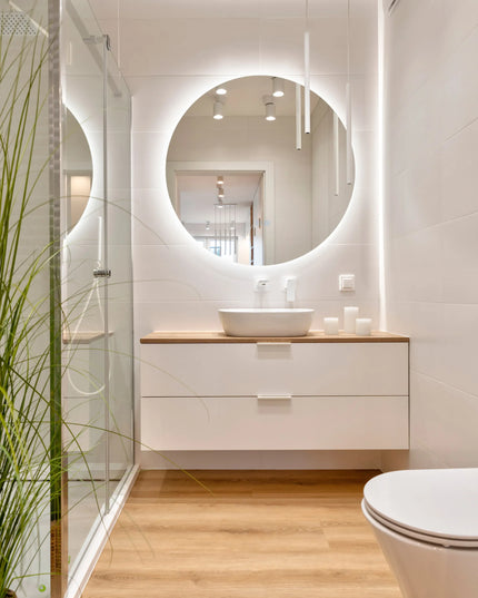 Oglindă baie LED ⌀60 cm / ⌀70 cm / ⌀80 cm / ⌀90 cm rotundă, 3 nuanțe de lumină, dezaburire și touch control J-170