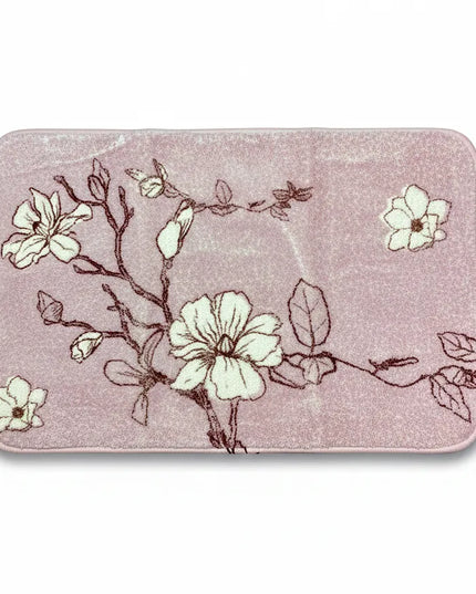 Covoraș baie absorbant, imitație cașmir, strat antiderapant, 40×60 cm, model floral Sakura