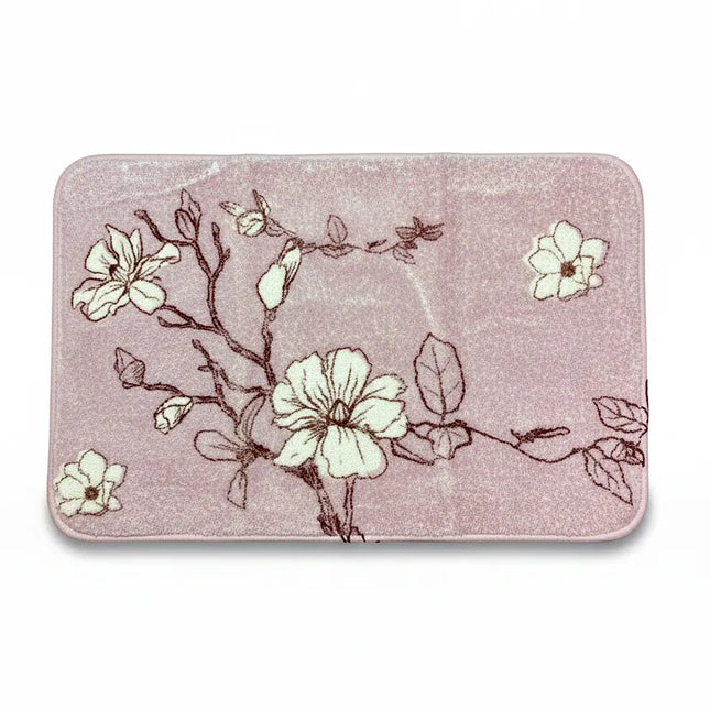 Covoraș baie absorbant, imitație cașmir, strat antiderapant, 40×60 cm, model floral Sakura