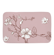 Covoras baie, SANITARY, Microfibra, 45x75 cm, roz pudră cu flori delicate, Dreptunghiular