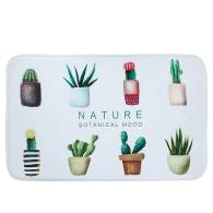 Covoras baie, SANITARY, Microfibra, 45x75 cm, alb cu imprimeu plante verzi, Dreptunghiular