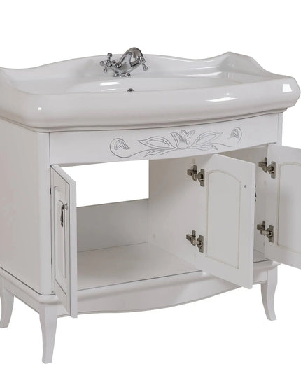 Mobilier de baie pe pardoseală Mikella, Alb+Crom