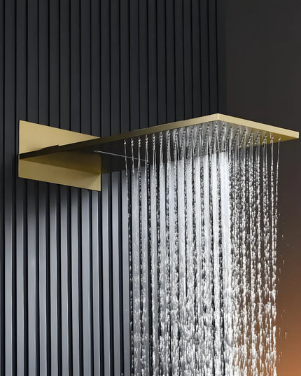 Set duș încastrat 2 funcții – finisaj auriu periat, design modern din alamă solidă