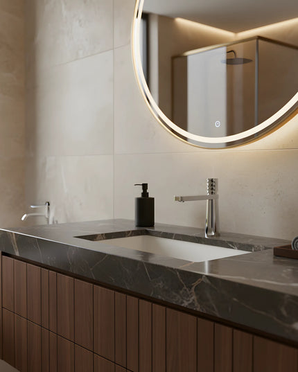 Baterie lavoar crom lucios cu textură fațetată – design contemporan din alamă solidă