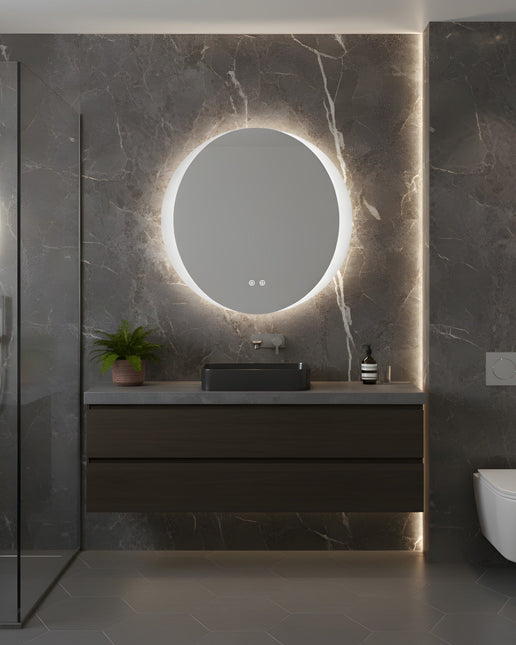 Oglindă baie LED H-2027 rotundă cu 3 nuanțe de lumină și funcție anti-aburire