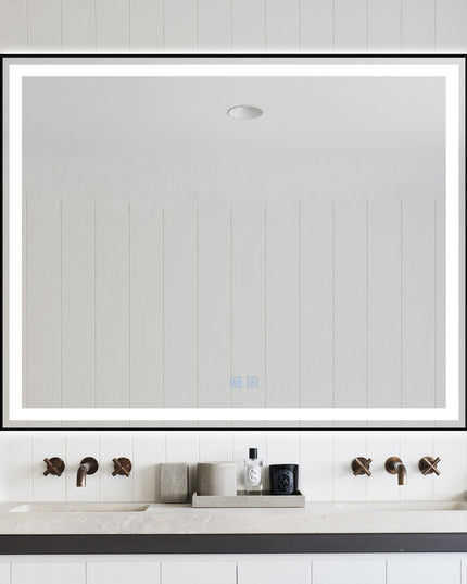 Oglindă baie LED H-142 ramă negru mat, anti-aburire și touch